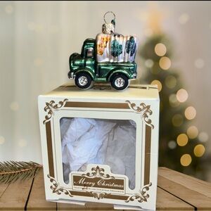 GREEN CAMO ARMY TRUCK EUROPEAN BLOWN GLASS CHRISTMAS TREE ORNAMENT